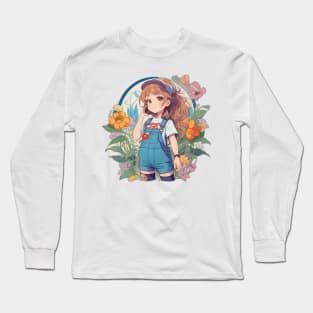 Girl wearing overalls Long Sleeve T-Shirt